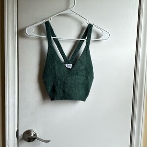 Double zero emerald green fuzzy crop tank top